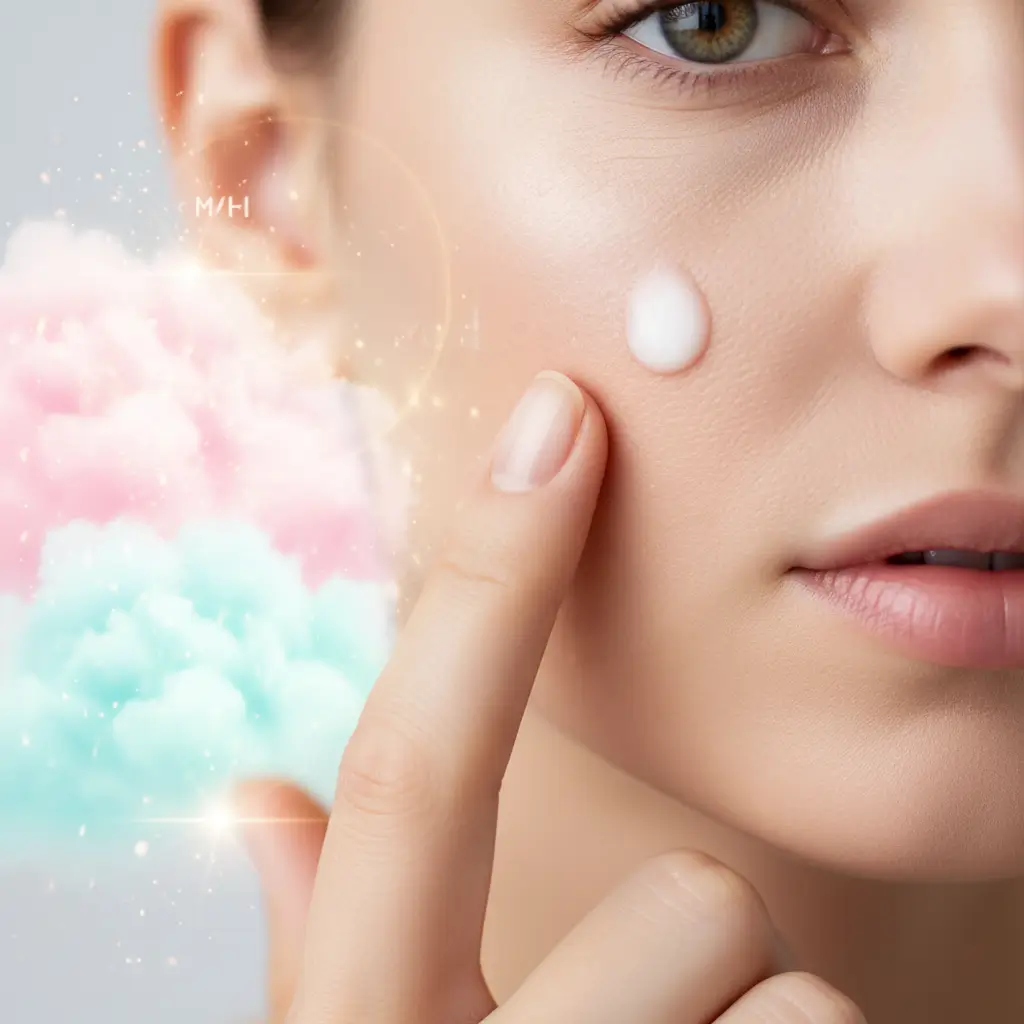 Application d'un soin de la routine anti-acné efficace Mihi sur une peau nette.