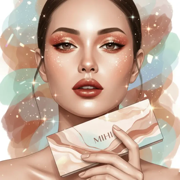 Look maquillage automne 2025 glamour avec des tons chauds et un rouge à lèvres de la collection Mihi.