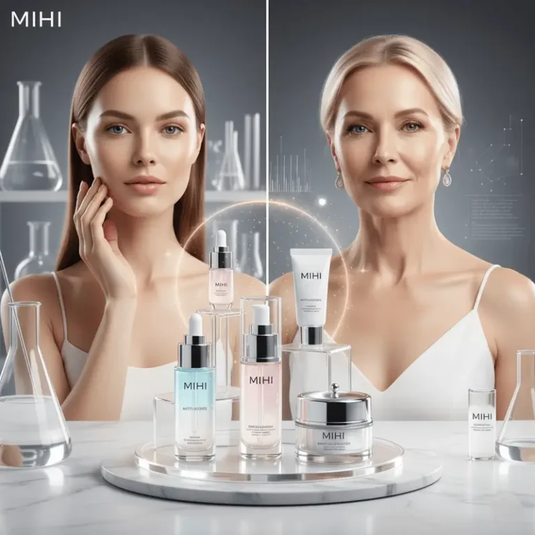 Guide de la meilleure routine anti-âge 2026, montrant des produits de soin Mihi pour une peau visiblement plus jeune.
