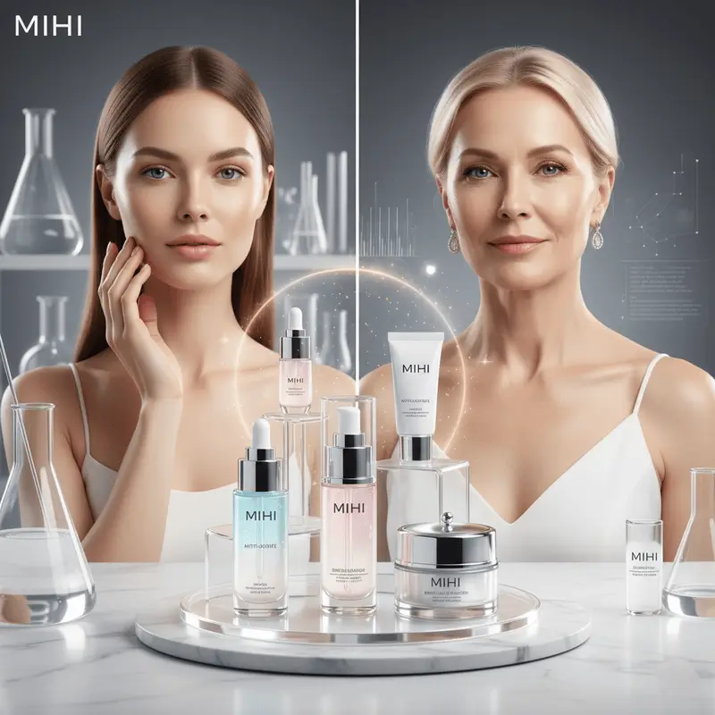 Guide de la meilleure routine anti-âge 2026, montrant des produits de soin Mihi pour une peau visiblement plus jeune.
