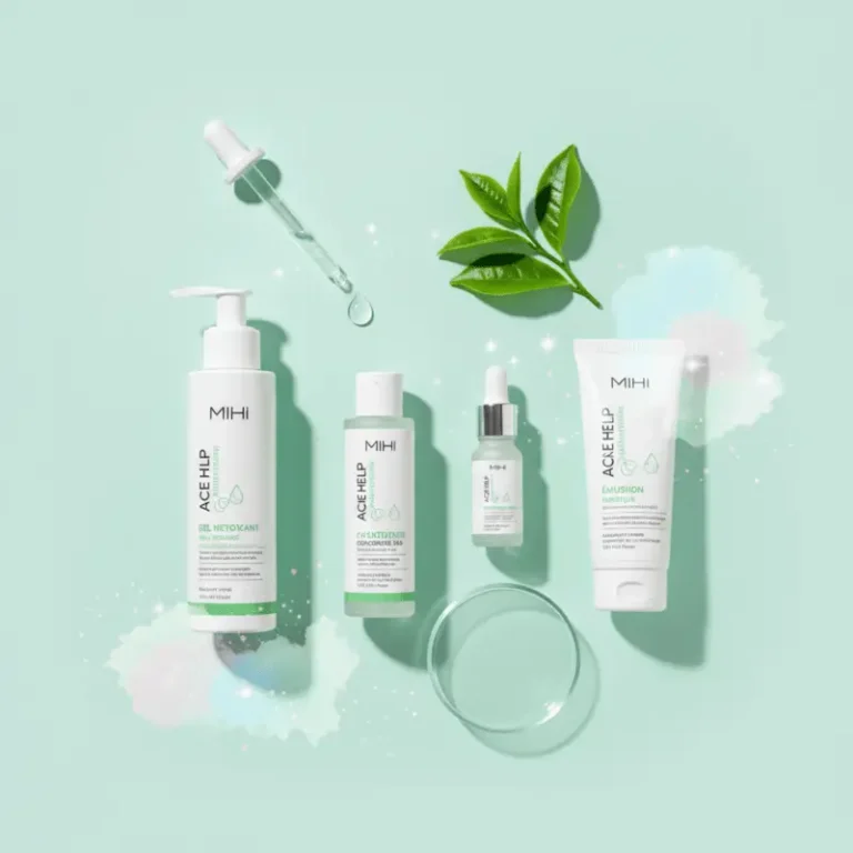 La routine anti-acné efficace de Mihi avec le gel nettoyant, la lotion exfoliante et le masque purifiant.