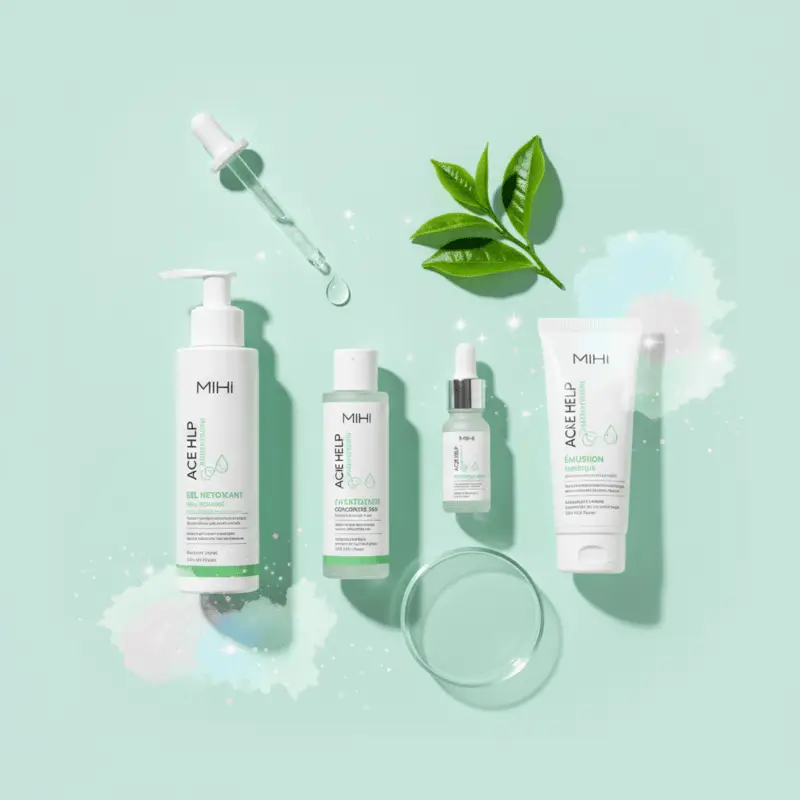La routine anti-acné efficace de Mihi avec le gel nettoyant, la lotion exfoliante et le masque purifiant.
